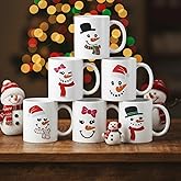 Jinei Winter Coffee Mug Set of 6, 11oz Ceramic Santa Coffee Cups Set Christmas Snowman Mugs for Tea Milk Hot Chocolate Xmas Holiday Christmas Gifts(Cute)