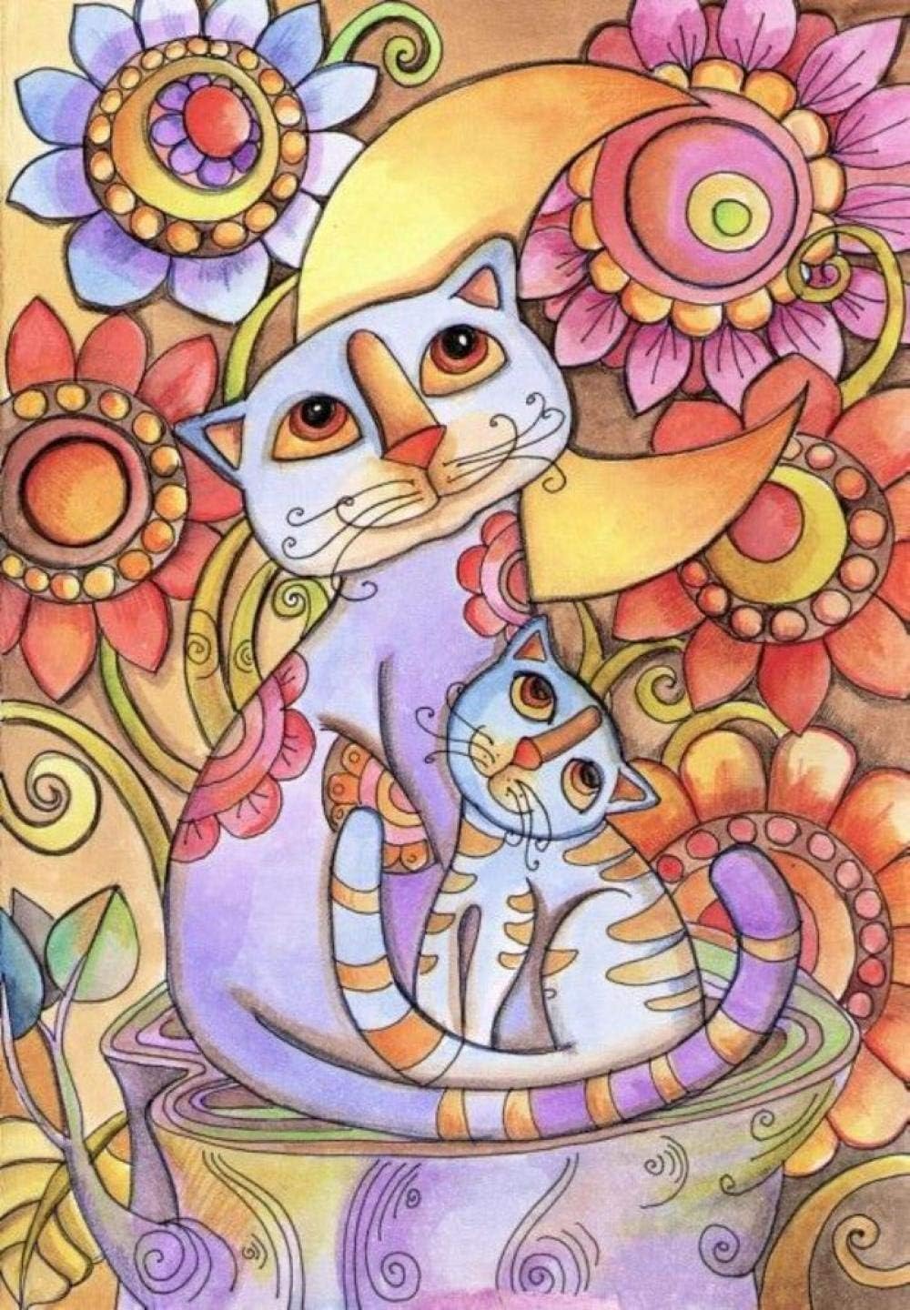 DIY 5D Diamond Painting Kits Complete Diamond Cross Stitch Kit Adult Diamond Painting Kit Rhinestone Embroidery Diamond Art-Abstract Cat（40X50Cm） JDSJK4330
