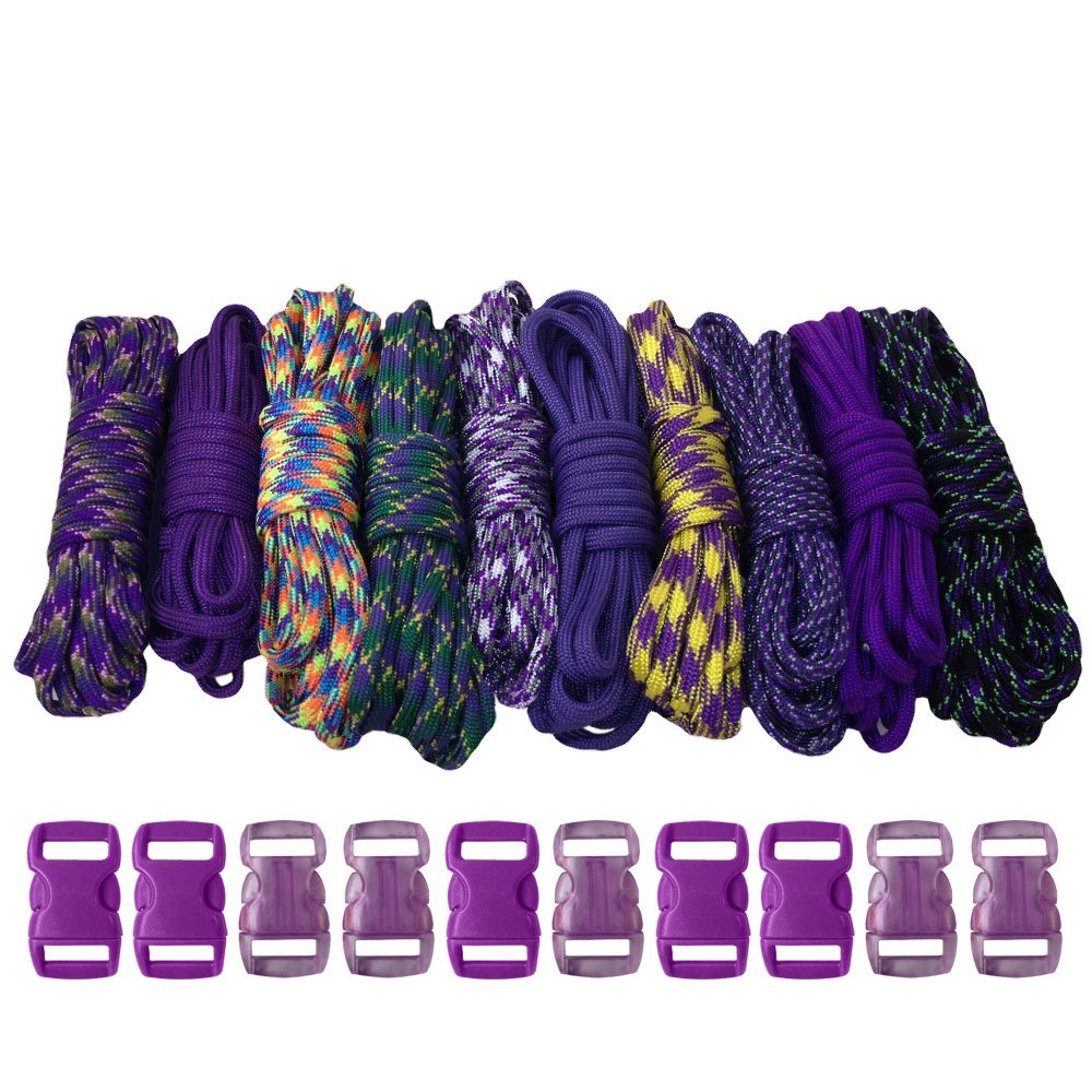 PARACORD PLANET 550lb Type III Paracord Combo Crafting Kits with Buckles Purple
