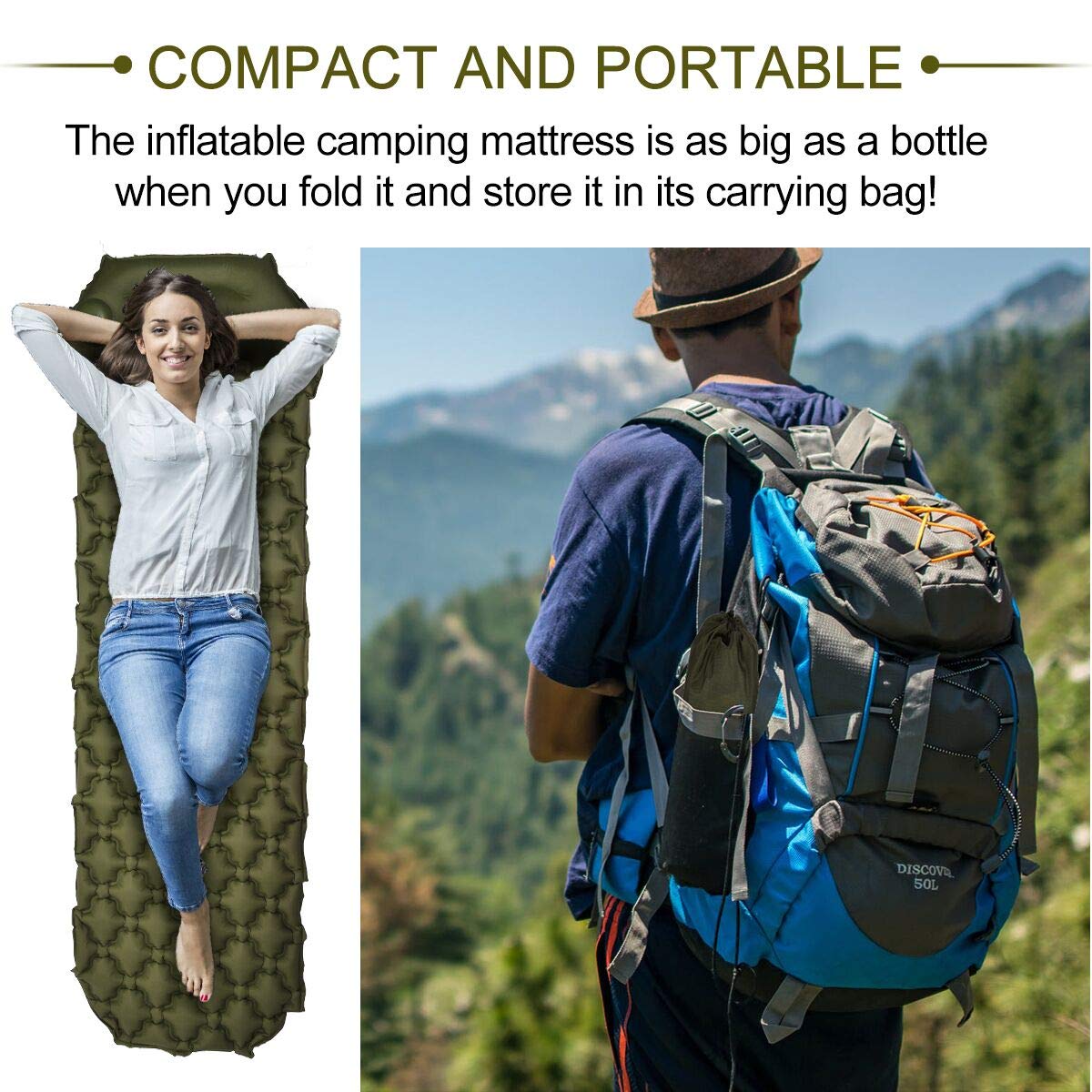 Camping Sleeping Pad, Upgraded Inflatable Camping Mat with Built-in Pump, 2.5\