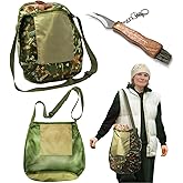 Eorbow 17"*16" Foraging Bag with Knife, 2 Pcs Mushroom Harvesting Kit, Large Capacity Foraging Basket with Sharp Fungus Knife, Picking Pouch with Adjustable Strap for Mushroom Decor Lovers