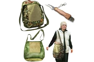 Eorbow 17"*16" Foraging Bag with Knife, 2 Pcs Mushroom Harvesting Kit, Large Capacity Foraging Basket with Sharp Fungus Knife, Picking Pouch with Adjustable Strap for Mushroom Decor Lovers