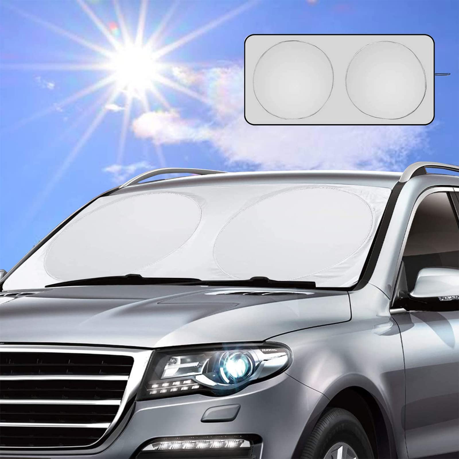 Vintoney Car Windshield Sunshade, Two-tone, Sunshade, Blocks UV Rays, Front Window Protector, Foldable, 160*83CM, Compatible with SUV, Passenger Car, Truck, Van