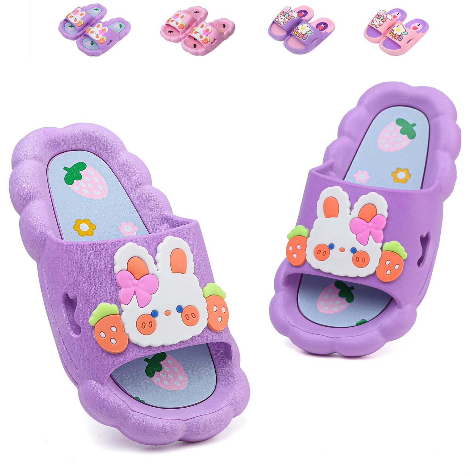 Photo 1 of ZHENTAO Bunny Kids slides, Girls Slides Non-slip Summer Beach Pool Shoes Toddler Cartoon Slide Sandals Indoor& Outdoor Garden Slippers Shower Shoes