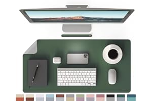 RENMTURE Double-Sided Two-Tone Faux Leather Desk mat Desktop Organization and Accessories Home and Office Large Mouse pad Game and Work (Green/Gray, 32"x16")