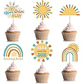 Soaoo 60 Pcs Here Comes the Son Cupcake Toppers Baby Shower Sun Cupcake Toppers Sunshine Cake and Cupcake Decorations for Sun Theme Baby Shower Birthday Wedding Party Decorations
