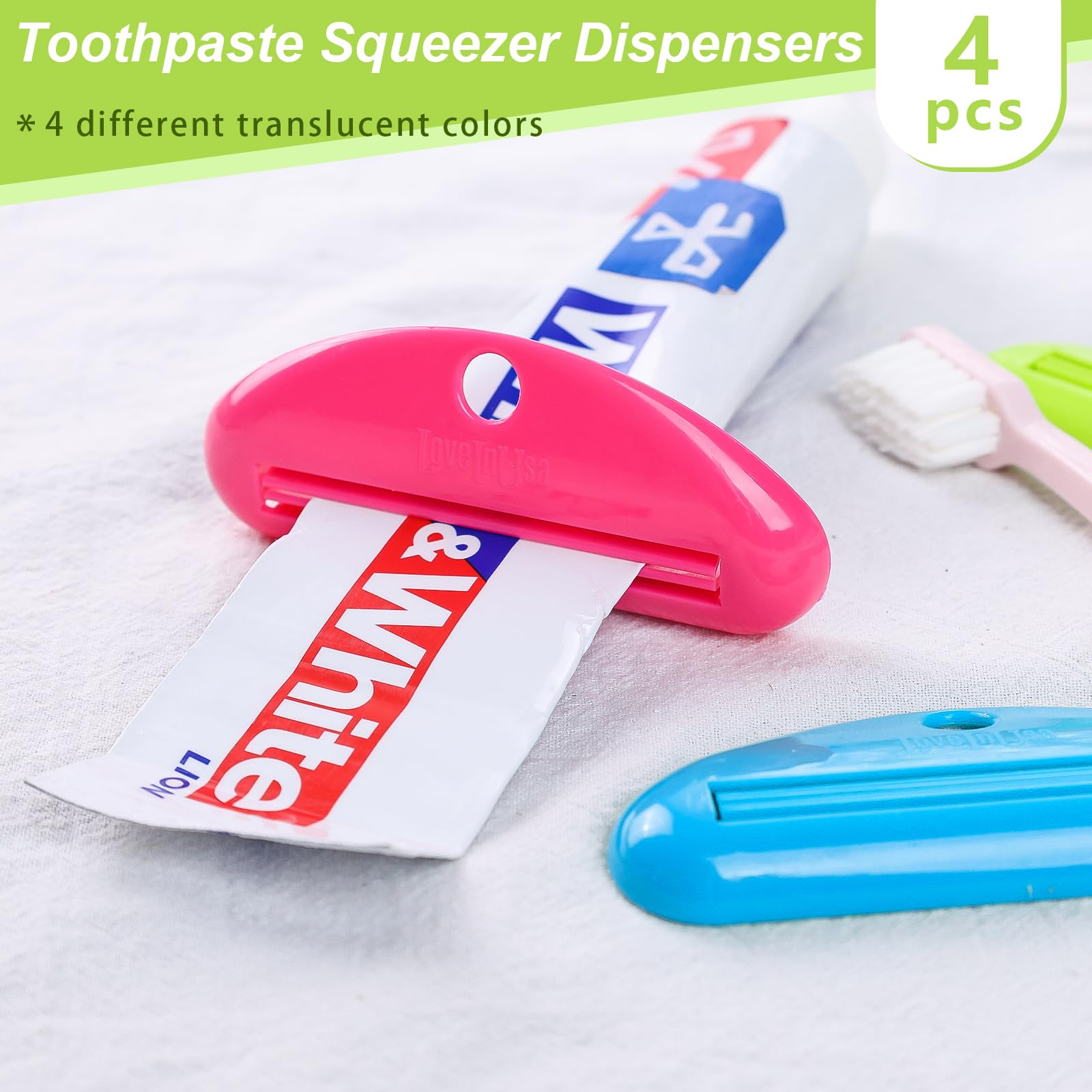 LOVEINUSA 4PCS Toothpaste Squeezer Dispensers, Multicolor Plastic Toothpaste Tube Squeezer Hanging Toothpaste Clips for Saving Toothpaste Facial Cleanser Creams Paint