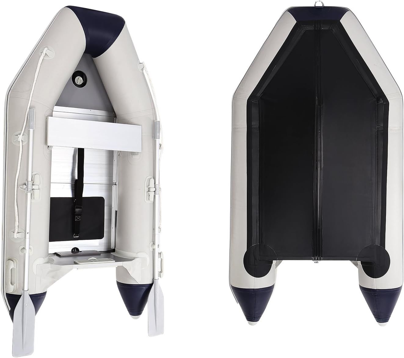 Scallop Inflatable Boat, Inflatable Dinghy Raft -- 4 Individual Air Chambers, Aluminum Floor, inflatable Keel, V-shaped Hull, Outboard Motor Transom, Crash Barrier (UK STOCK)