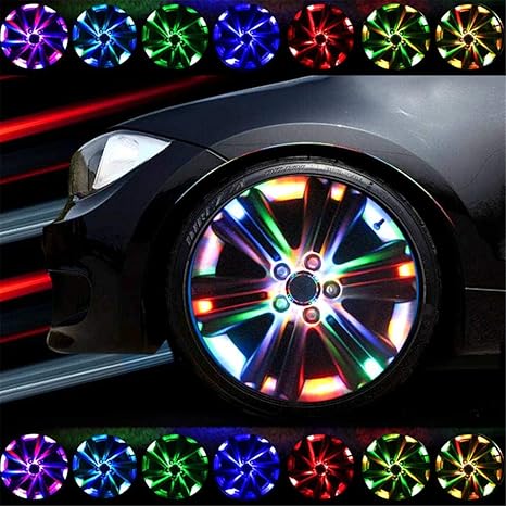 Amazon Diudiu 車のホイールledライト モーションセンサー付き4パックソーラーエネルギーホイールハブタイヤライトカラフルなledタイヤライト スマートモデル ホリデーギフト Diy 工具 ガーデン