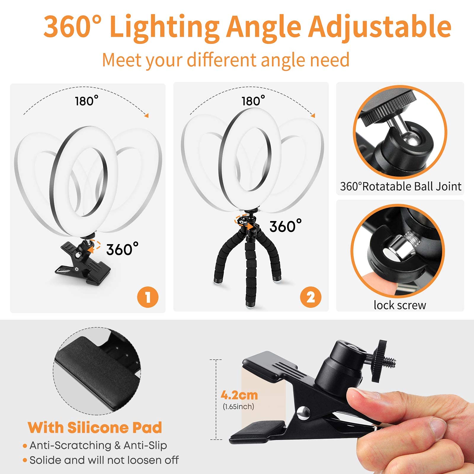 Video Conference Lighting Kit, Ring Light Clip on Laptop Monitor with 5 Dimmable Color & 5 Brightness Level for Webcam Lighting/Zoom Lighting/Remote Working/Self Broadcasting and Live Streaming, etc.