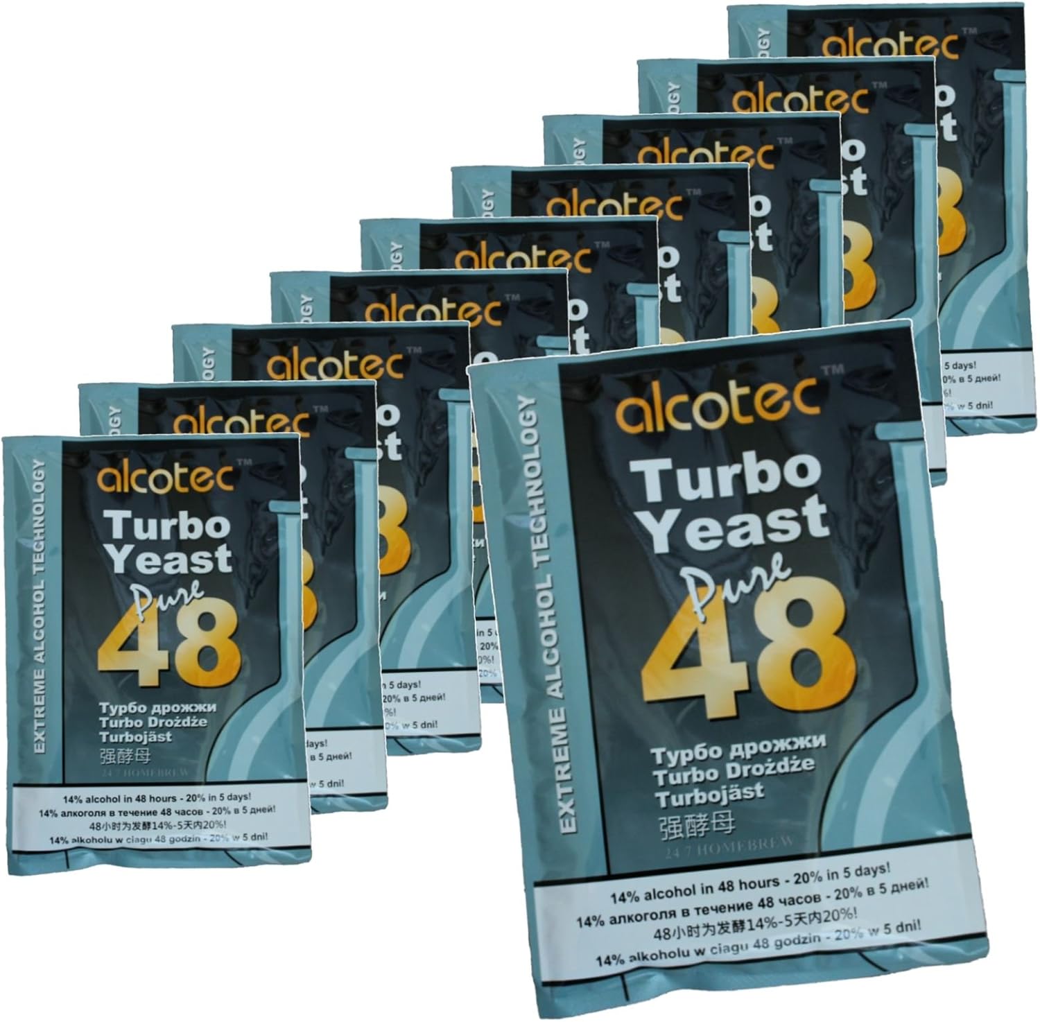 Levure Alcotec 48 Pure Turbo - Lot De 10 Sachets - Pour Alcool Maison Vodka Ou Rhum - Fermentation Rapide