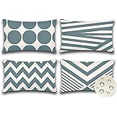 OTOSTAR Outdoor Waterproof Throw Pillow Covers Set of 4 Decorative Outdoor Pillow Covers Garden Modern Geometric Pillow Cases for Patio Furniture Couch Ten Bench 12x20 Inch (Grey)