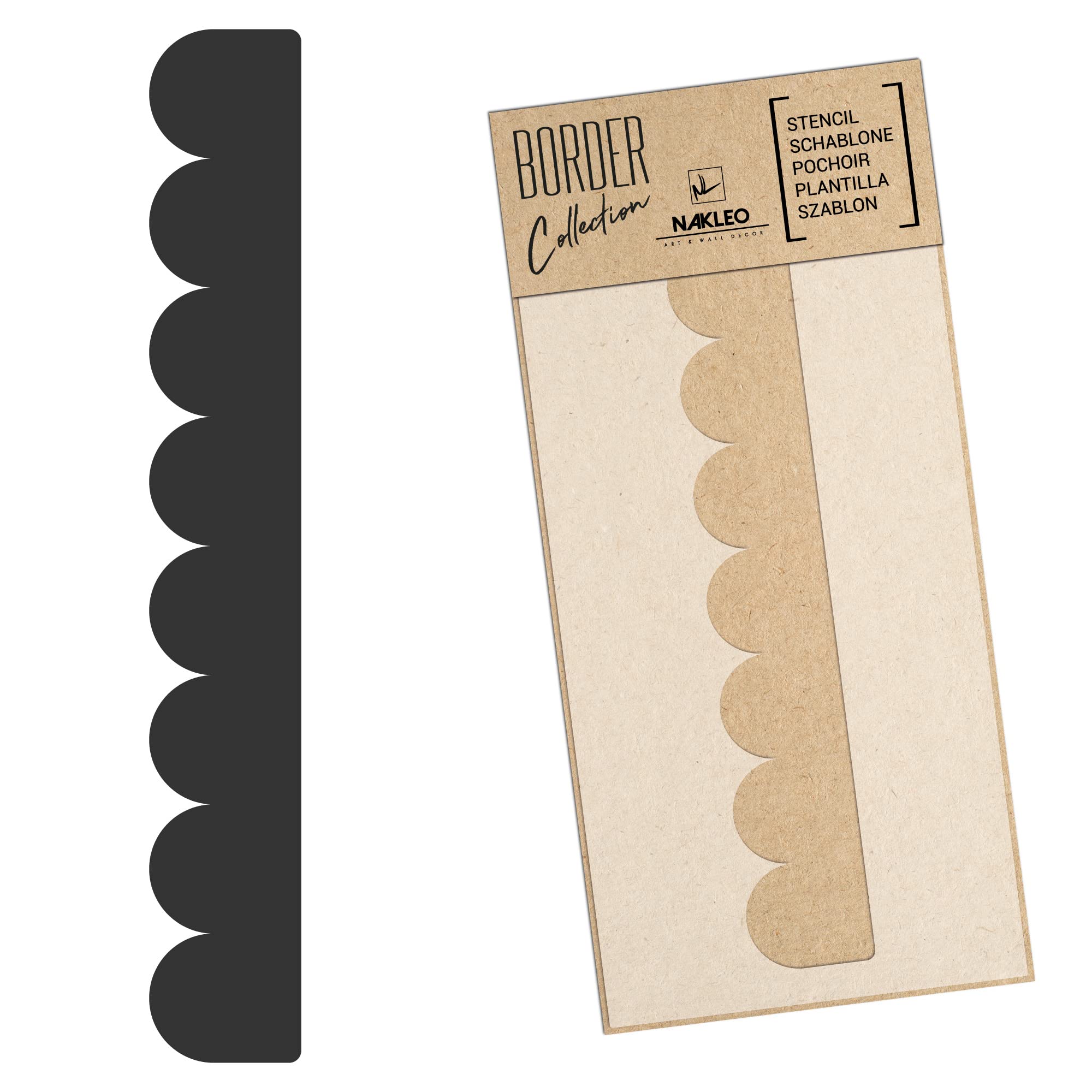 NAKLEO Border Wall Stencil 21x45cm, Geometric Frill Semicircles Ruffle Pattern, Reusable Plastic Template, Painting Stripe DIY Art and Craft Home Decor, Fabric Furniture Wood Paper Patio