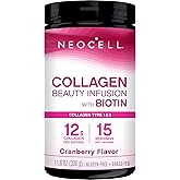 NeoCell Collagen Peptides Powder | 9.1 oz | Grass Fed Bovine | with Biotin and Hyaluronic Acid | Cranberry Cocktail Flavored | Beauty Infusion Drink Mix | Hair, Skin & Nails