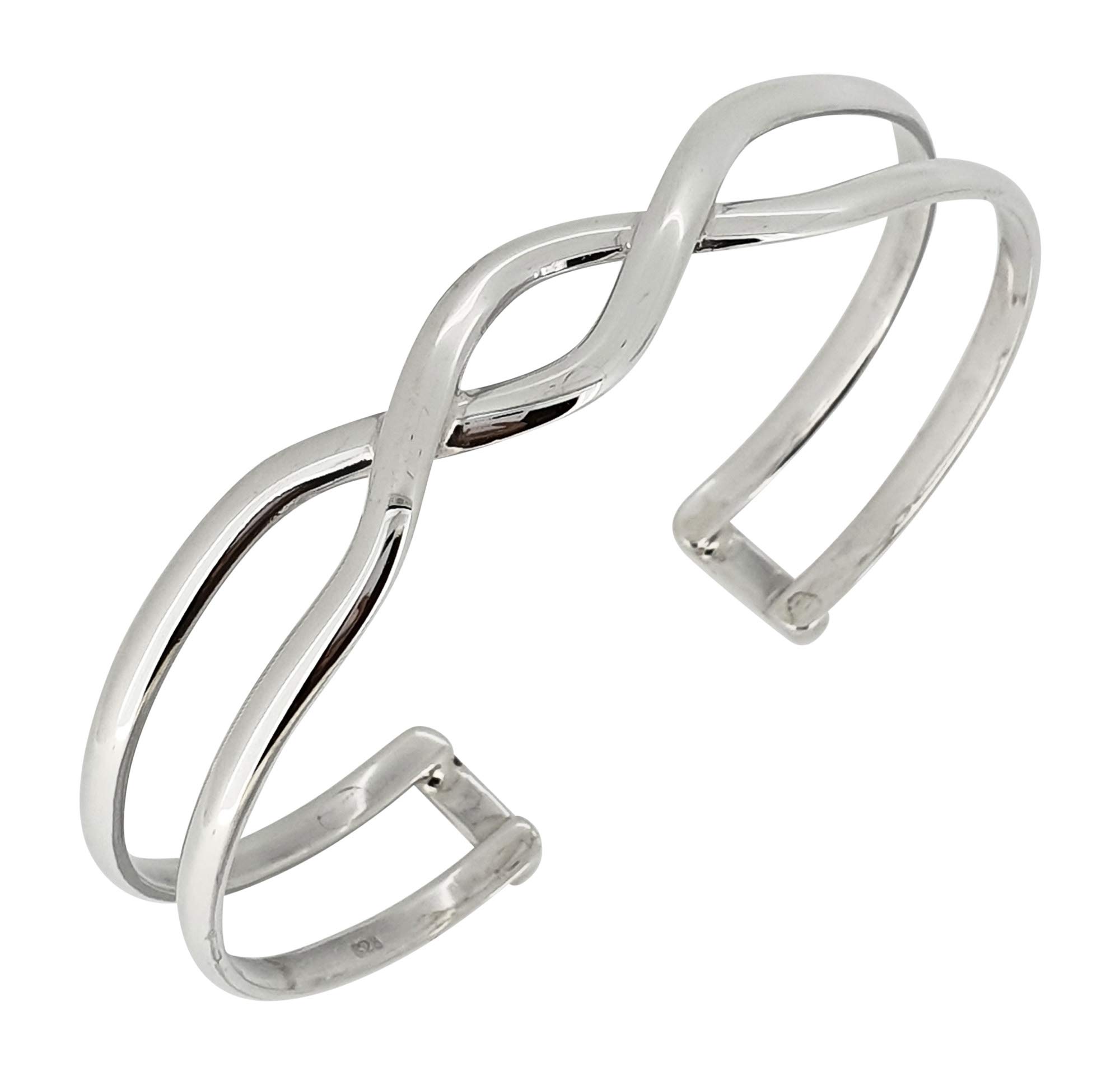 Treasure Bay Women's Silver Bracelet - 925 Sterling Silver Bangle for for Girls - Classic Shiny Plain Silver Bangle Bracelet - adjustable size