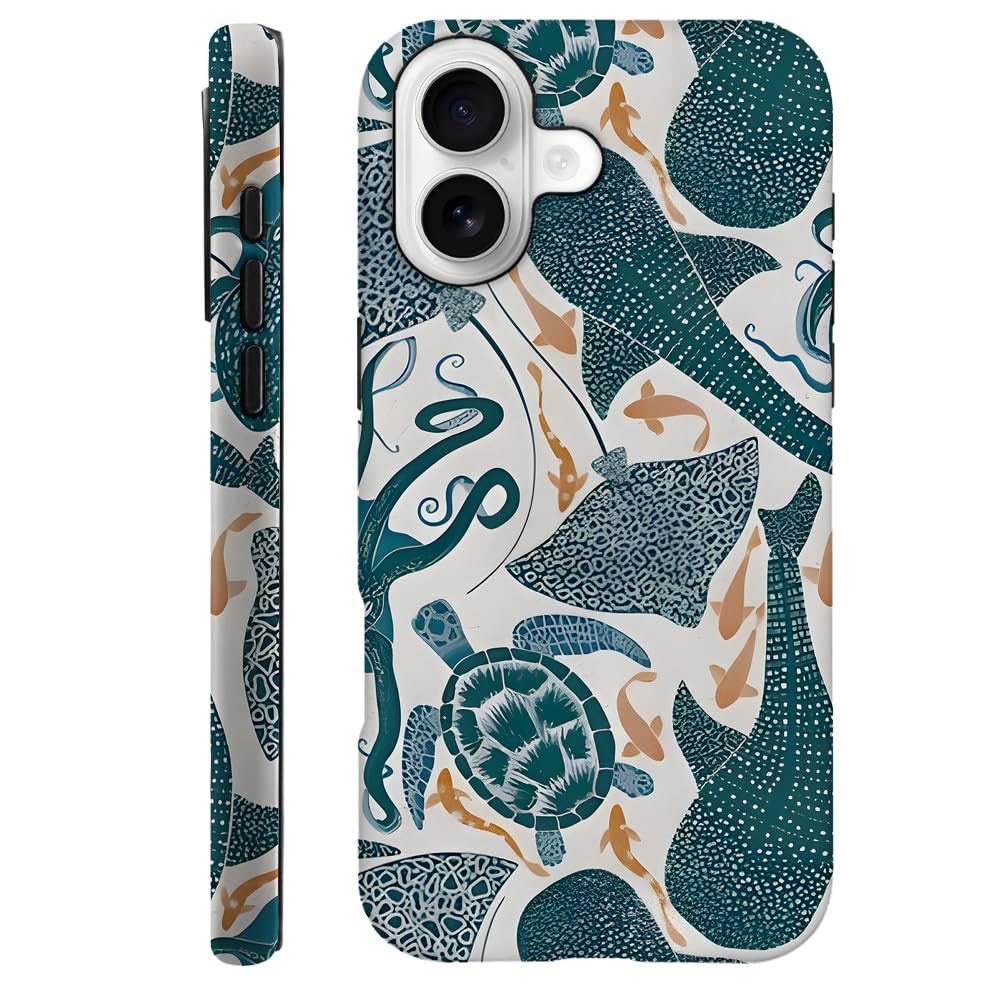 TnXee Case Compatible with iPhone 17,Fall Prevention Hybrid 2-Layer Hard Shell Phone Cover for Girls Boys,Turtle Whale Octopus Sharks Marine