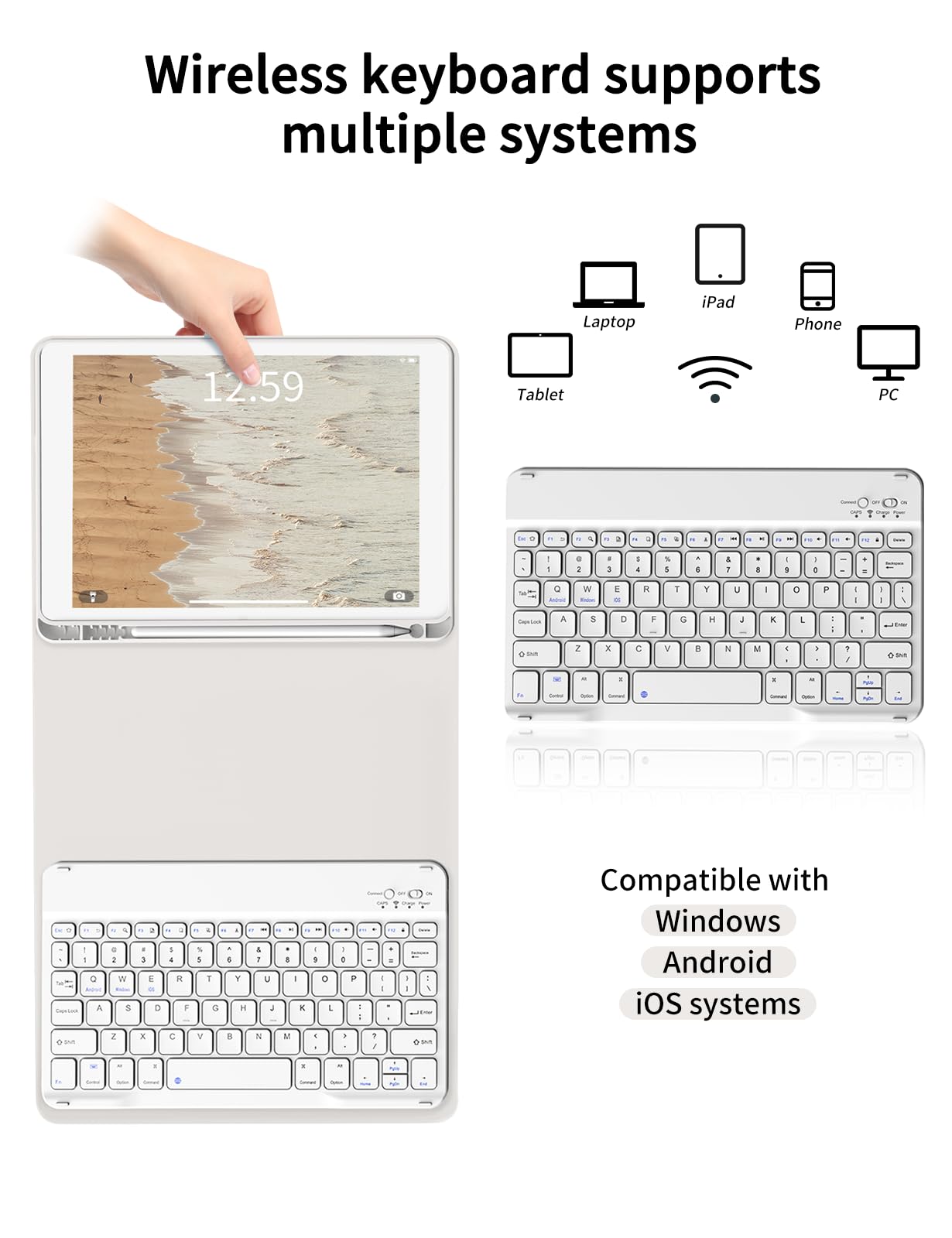 kenke Case with Keyboard for iPad 9th/8th/7th Generation 10.2 inch 2021/2020/2019 Detachable Wireless Bluetooth Keyboard Cover Thin & Light with Left Side Pencil Holder Auto Wake/Sleep（Gray）