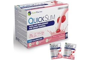 NUTRIPHARMA QUICK SLIM Quick Slim Meal Replacement Shake for Weight Loss, 30 Servings, Complete Meal Replacement Powder, Low Carb Diet Shakes for Women & Men, 20g Protein, 27 Vit & Min, Fiber, Gluten Free (Strawberry Cream)