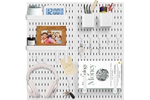 QURAS Pegboard Wall Organizer Peg Board Wall Panels Combination Kit for Gaming Room, Office, Kitchen Setup, with 20 Accessories and 3 Installation Methods (23.6" x 23.6", White)