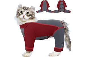 SUNFURA Hair Sticky Cat Clothes, Cat Sweater for Cats Only, 4-Legged Fleece Sweaters Kitten Pajamas Reduce Shedding Fur, Warm Pullover Shirts for Cats, Red M