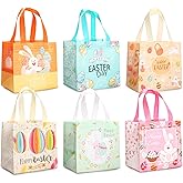 6PCS Happy Easter Egg Hunt Bags Easter Bunny Carrot Chick Egg Gift Bags with Handles, Easter Treat Bags, Multifunctional Non-Woven Bags for Gifts Wrapping, Egg Hunt Game, Easter Party Supplies,