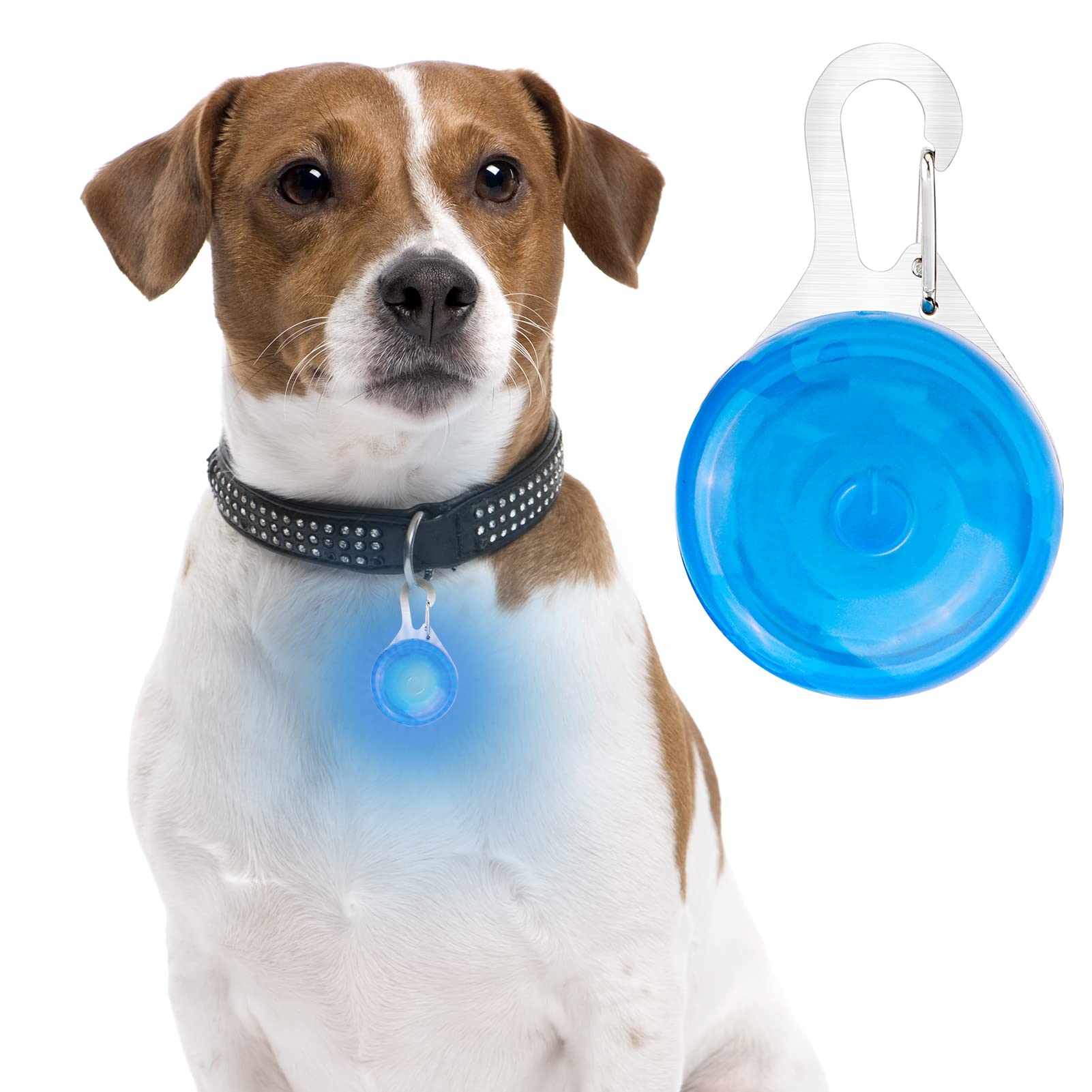 Pwsap 2 Clip On Light Up Dog Collar Carabiner, Waterproof Pet Lights, Safety Night Walking Running Lights Glowing 3 Modes Flashing Small, Medium, Large Dog, Blue (PS244-BL)