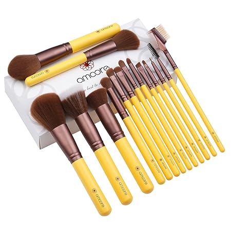 Make Up Pinsel, amoore 15pcs Pinselset Make Up Pinsel Sets Foundation Pinsel Make Up Buersten Gelb