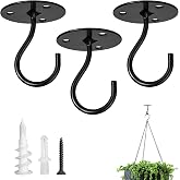 Ceiling Hooks for Hanging Plants 3 Pack, Plant Hanger Indoor Hanging Hooks | Metal Heavy Duty Wall Mounted Hangers for Hanging Bird Feeders, Planters, Wind Chimes, Include Drywall Anchors,Black
