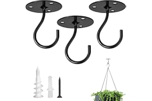 LangPu Ceiling Hooks for Hanging Plants-Heavy Duty Wall Mount Hanger Bracket for Hanging Bird Feeders, Lanterns, Wind Chimes, Planters, Outdoor Decoration (3 Pack) (Black)