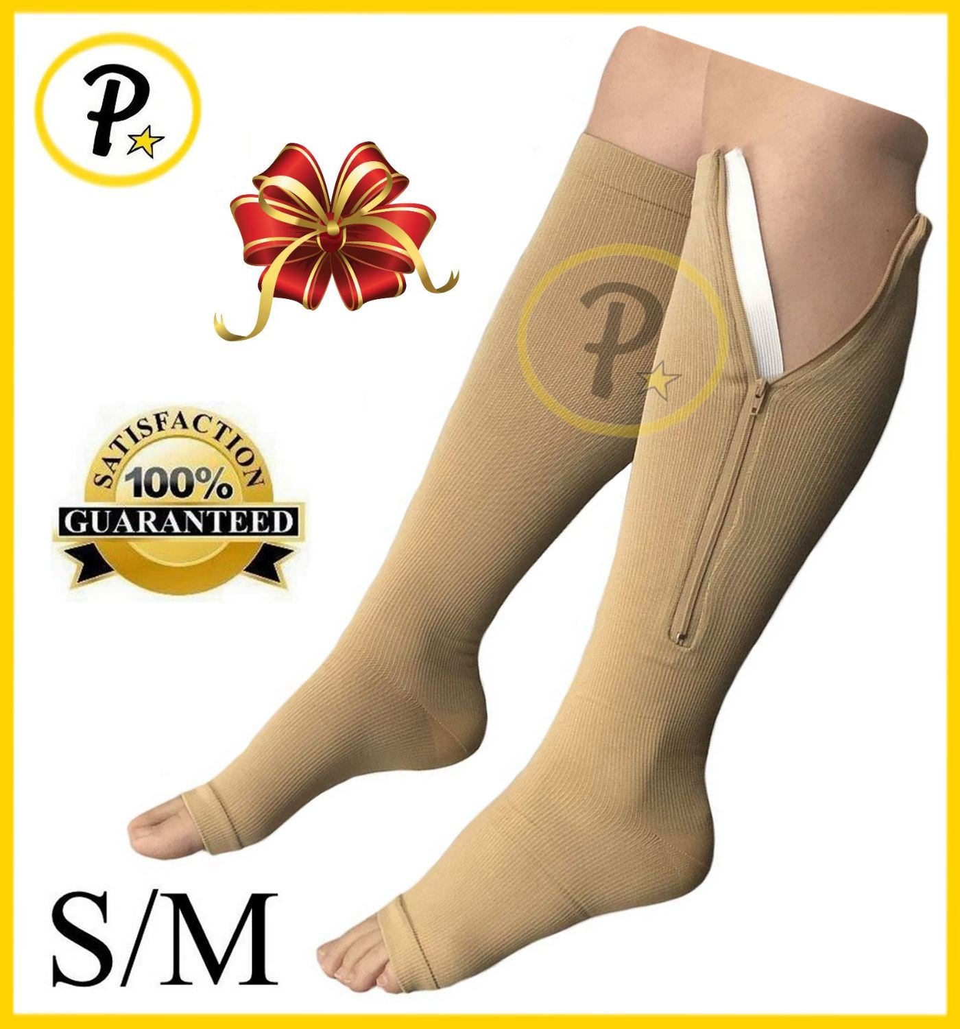 NEW Open Toe Knee Length Zipper Up Compression Hosiery Calf