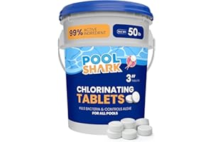 Pool Shark Swimming Pool Chlorine Tablets - 3-Inch Chlorine Tablets - Slow-Dissolving 90% Active Chlorine Tabs - Pool Chemicals for Inground Pools, Above Ground Pools, Saltwater, Spa, Hot Tub (50 lbs)