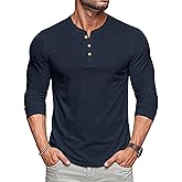 MAGCOMSEN Men's Henley Shirts Long Sleeve Button Shirts Moisture Wicking Tees Casual Basic Solid Pullover Shirt
