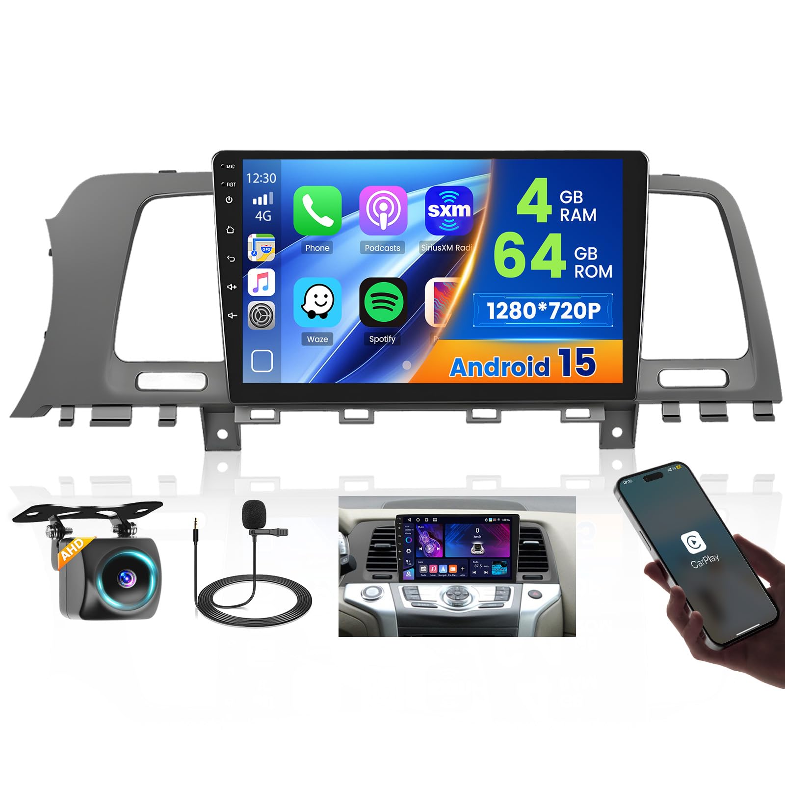 Photo 1 of Hikity 4+64G Car Radio Stereo for Nissan Murano 2008 2009 2010 2011 2012 2013 2014 Radio with 9 Inch Touch Screen, Carplay/Android Auto GPS Navigation/Mirror Link/Hi-Fi/Bluetooth+AHD Backup Camera