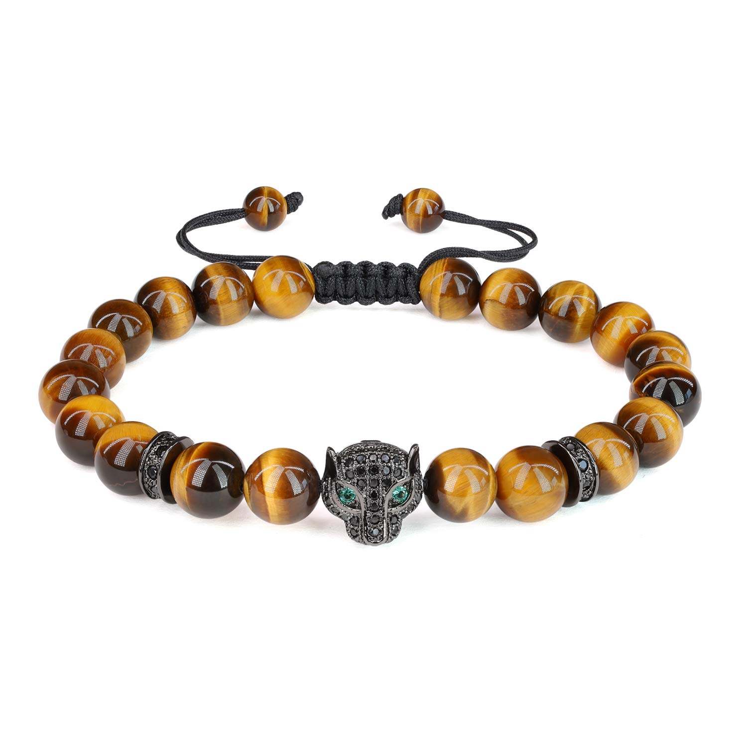 COAI Semi Precious Gemstone Leopard Bracelet for Men Beaded Bracelet for Men, Tiger Eye Bracelet