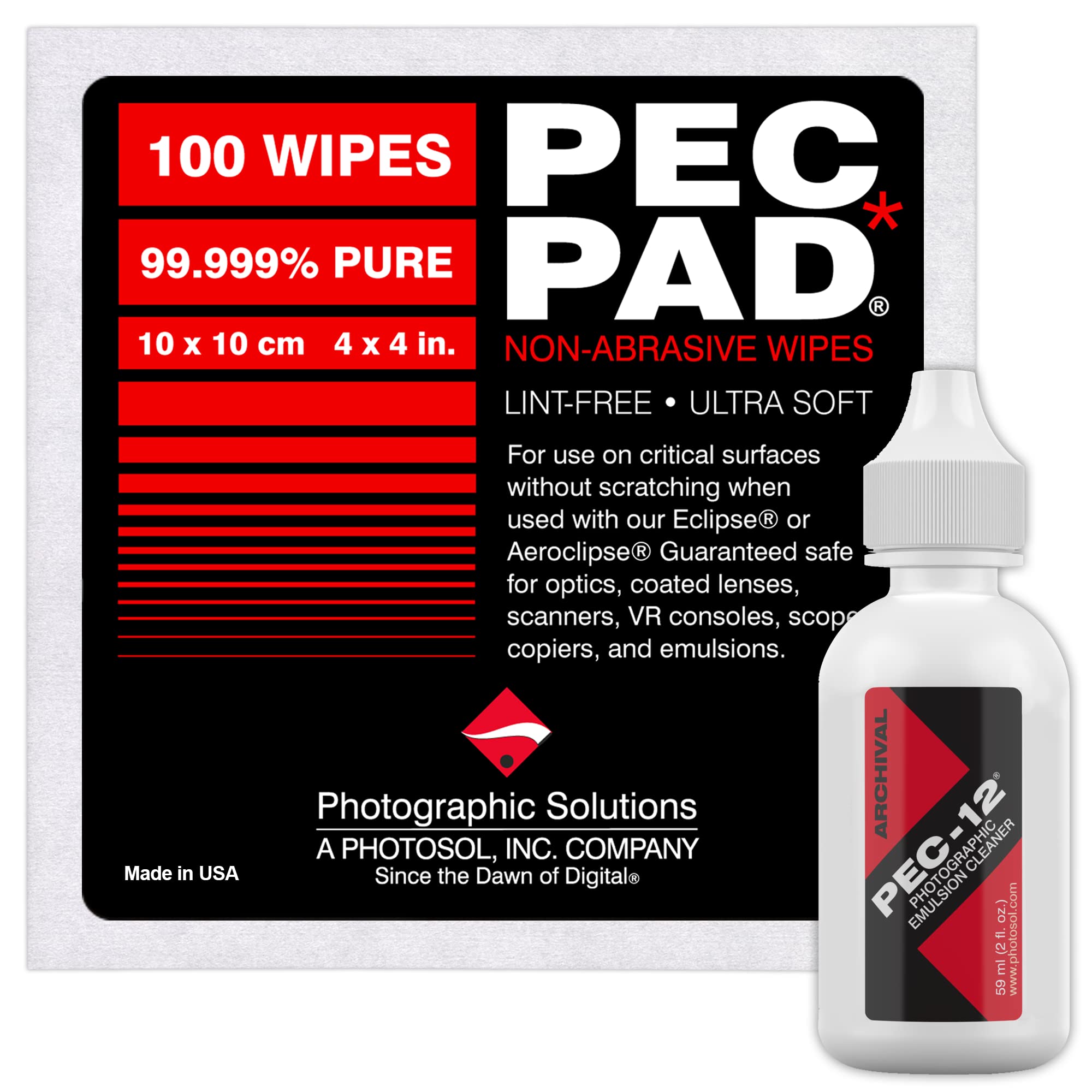 PEC-12 Photographic Emulsion Cleaner Kit and PEC-PAD Lint Free Non-Abrasive Wipes 4