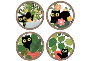 XFN 4PCs 3D Cat Hanging Wooden Wall Art Plant Kitten Wall Decor, Botanical Wall Decor, Cat Lover Gifts, Floral Leaves Cat Wooden Sign Wood Art Wood Plaque Home Decor for Living Room Bedroom Farmhouse