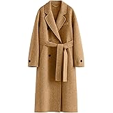 Peaceglad Winter Trench Coats for Women Trendy Long Pea Coat Double Breasted Button Lapel Belted Peacoat (Khaki M)