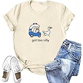 Migxsaf Got Too Silly Goose T Shirt Funny Cute Shirts for Women Ducks Car Printed Graphic Tees Short Sleeve Summer