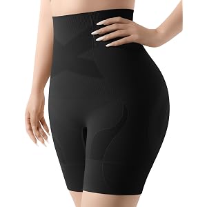 KLVEE Shapewear Tummy Control Shorts, High Waisted Butt Lifting Body Shaper | 4 Steel Bones Anti-Roll, Double Cross Bands Tum