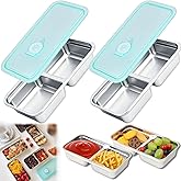 Hodvya 2pcs Stainless Steel Grab and Go Snack Containers Reusable Double Compartment stainless steel Snack Containers with lids for kids, adult, Travel and Outdoor bento boxes
