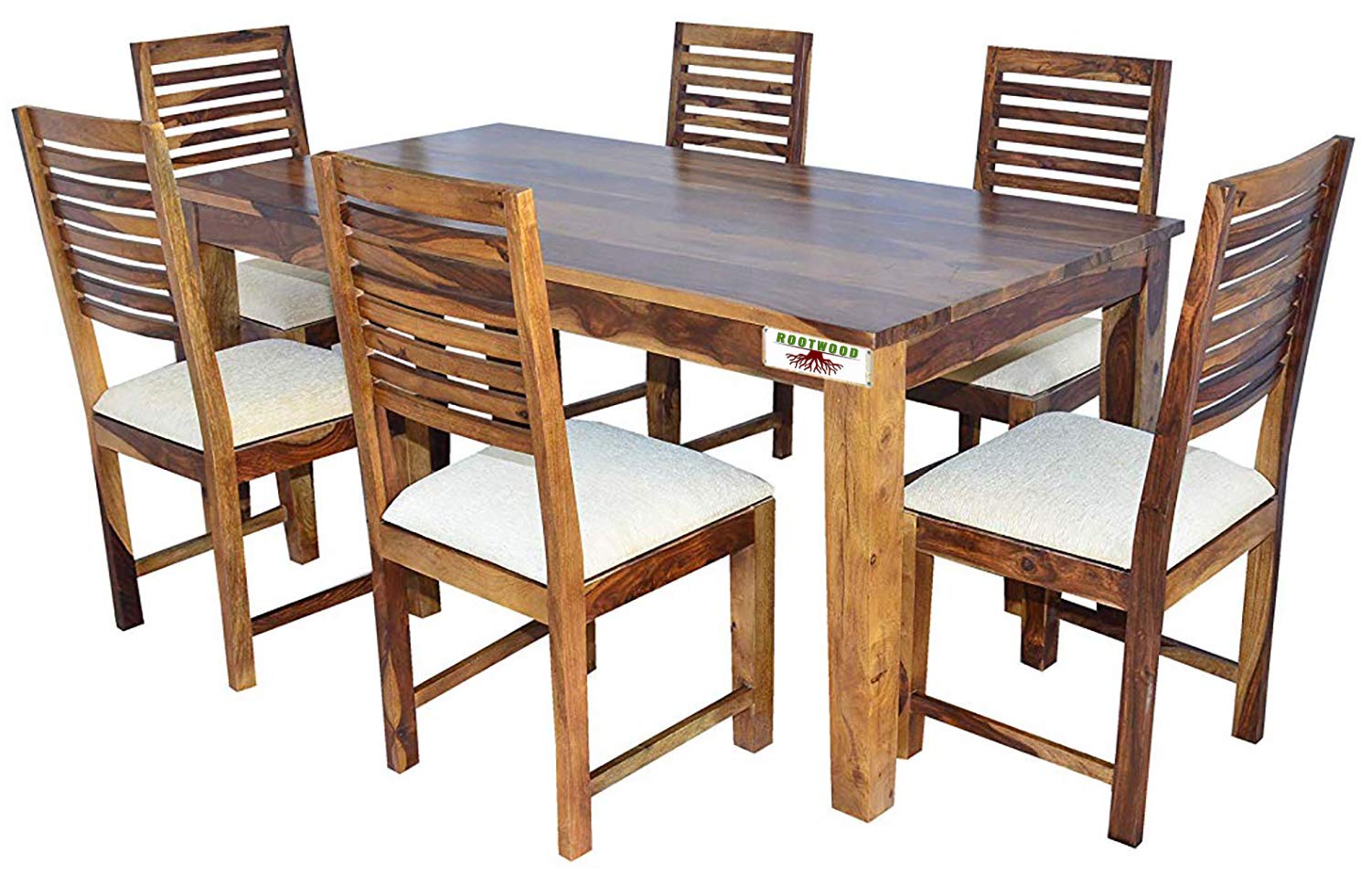 Rootwood Sheesham Wood Dining Table with Chairs 6 Seater for Living Room(Provincial Teak)