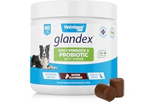 Vetnique Glandex Daily Probiotics for Dogs with Prebiotics to Support Gut Health with Fiber and Digestive Enzymes, Probiotic Chews or Powders (60ct Chews, Bacon Chews)