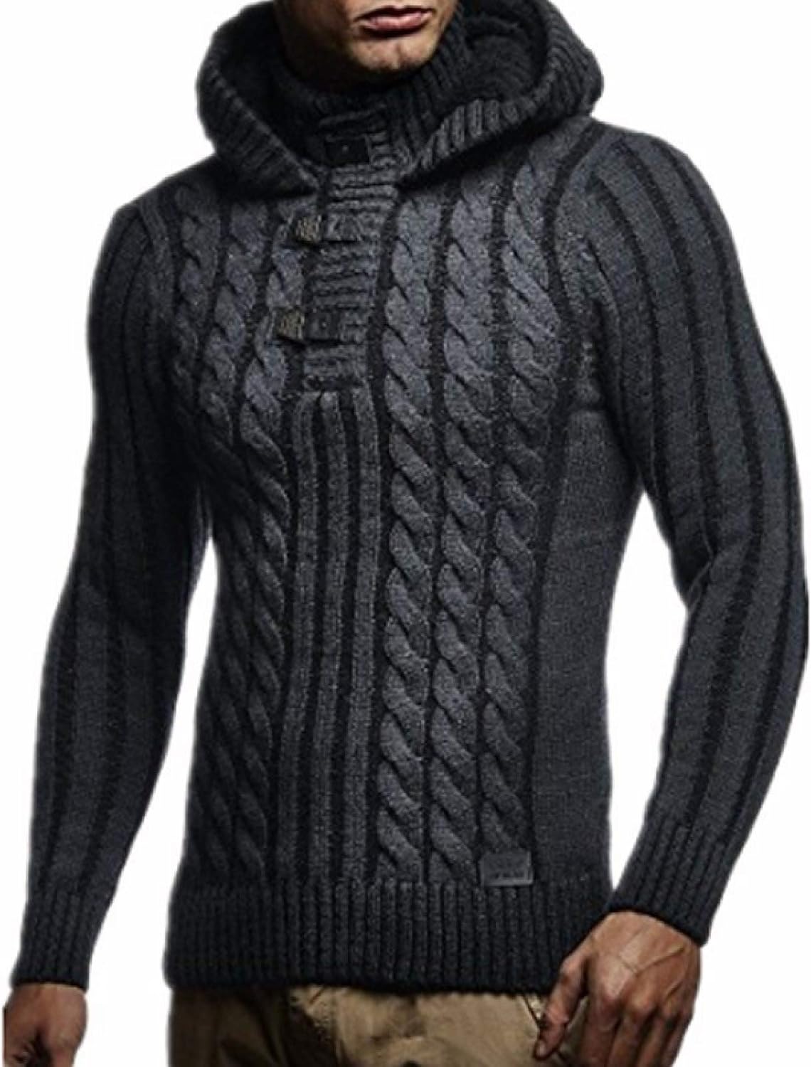 Men's Hooded Knitwear Jumper Plain Coloured Cable Knit Windproof Ultra