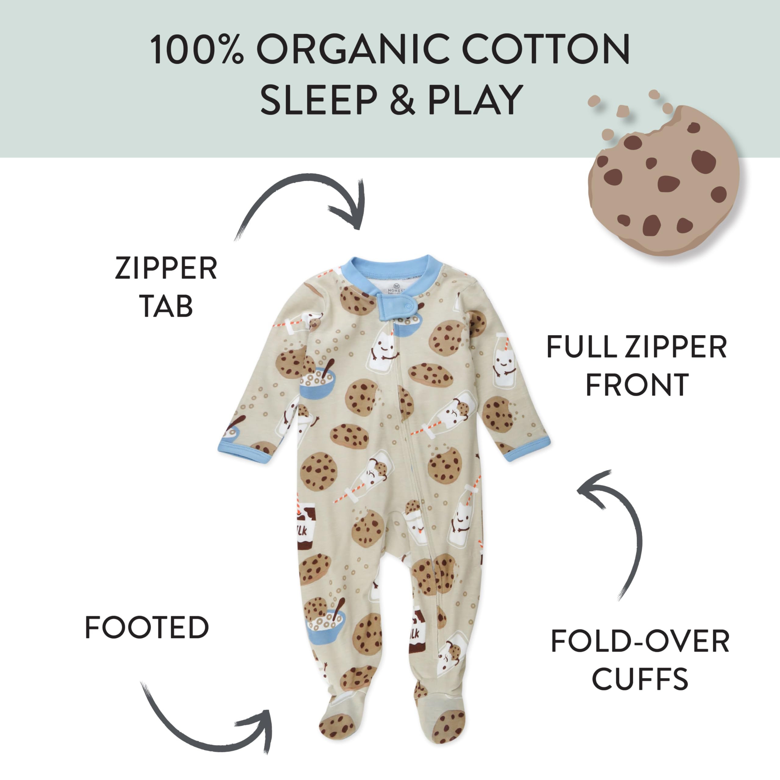 HonestBaby Sleep & Play Footed One-piece Pajama Sleeper 100% Organic Cotton, Baby Boys
