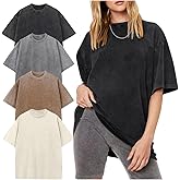 Yimoon 4 Pack Women's Oversized T-Shirts Acid Wash Boyfriend Cotton Tee Shirt Loose Fit Vintage Unisex Streetwear Tops