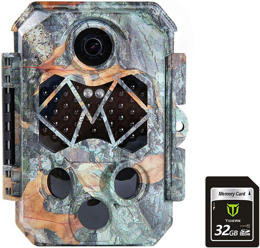 TIDEWE Trail Camera with 32GB SD Card, 32MP 4K Hunting Camera with 0.2s Trigger 3 PIR, 120° Range Night Vision 45 LEDs Waterproof Scouting Camera for Wildlife Monitoring, Home Security, Leaf : Sports & Outdoors