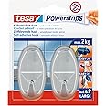 tesa UK Powerstrips Large Hooks with Removable Adhsive Strips Oval - Chrome, 2 Hooks
