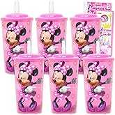 Disney Minnie Mouse Sippy Cup Set - 6 Pack Minnie Tumbler with Straw Bundle With Mickey Stickers and Princess Door Hanger (Minnie Cup for Toddlers Kids Adults)
