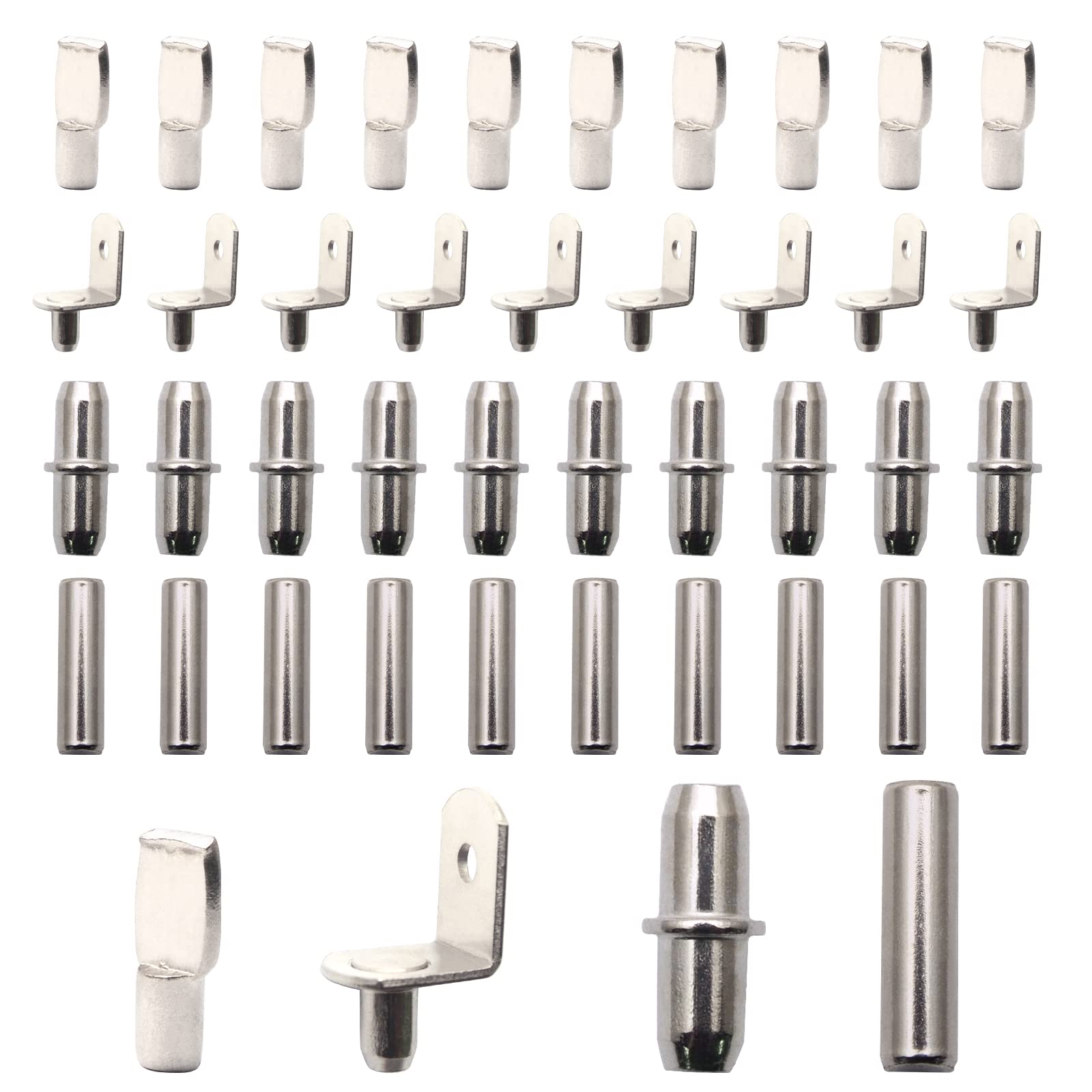 200Pcs 4 Styles Silver Shelf Bracket Pegs Kit, Nickel Plated Furniture Shelf Support Pins Shelf Support Pegs Studs Shelf Dowel Pins