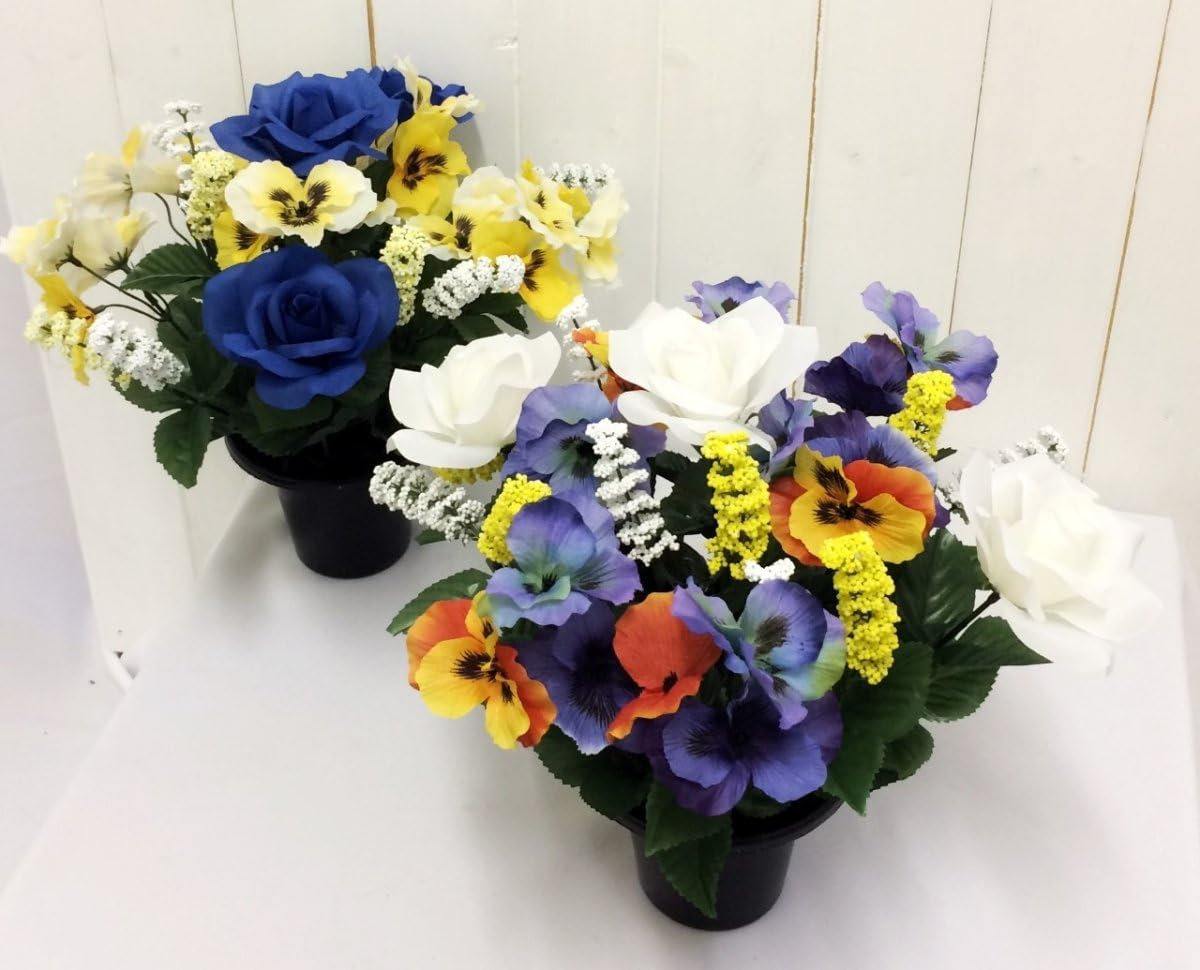 Pansy and Rose Grave Pot Memorial Floral Decoration (Only one supplied)